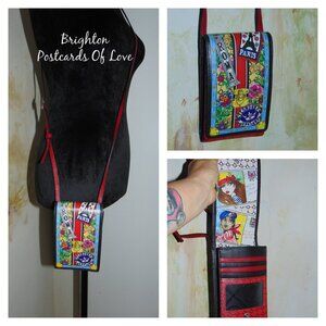 Brighton Postcard Love Amor Black Red Leather Flap Crossbody Messenger Purse